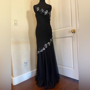 Vintage Black Slip Dress with Beading and Embroidered Detailing 2004